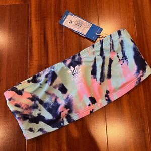 Adidas Bandeau Bikini Top Blue Pink Tie Dye Strapless Swim GL6140 New Size Small